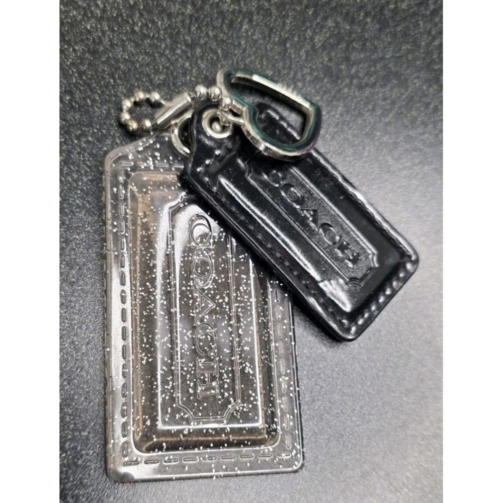 3pc Coach Hang Tag Key Chain Big Clear Md. Black Small Silver Heart Purse Charms